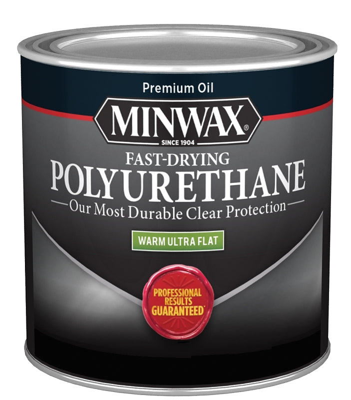 Minwax Fast-Drying 230114444 Polyurethane Wood Finish, Warm Ultra-Flat, Liquid, Clear, 0.5 pt