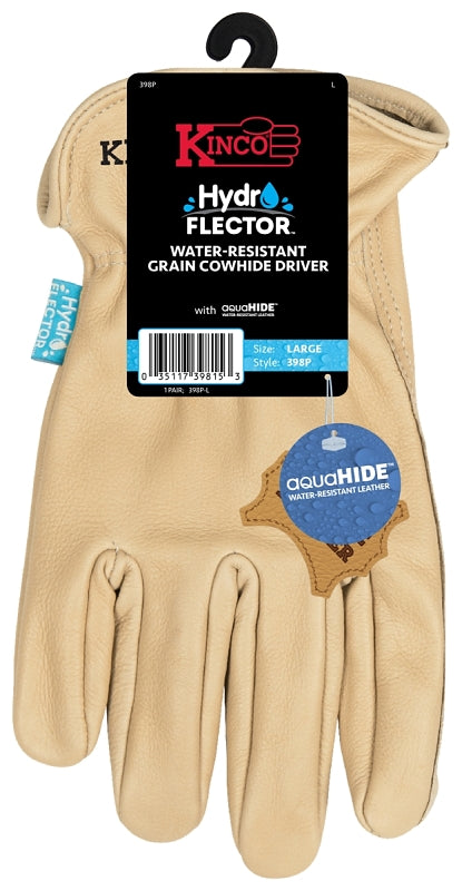 Hydroflector 398P-L Gloves, Men's, L, Keystone Thumb, Easy-On Cuff, Cowhide Leather, Tan