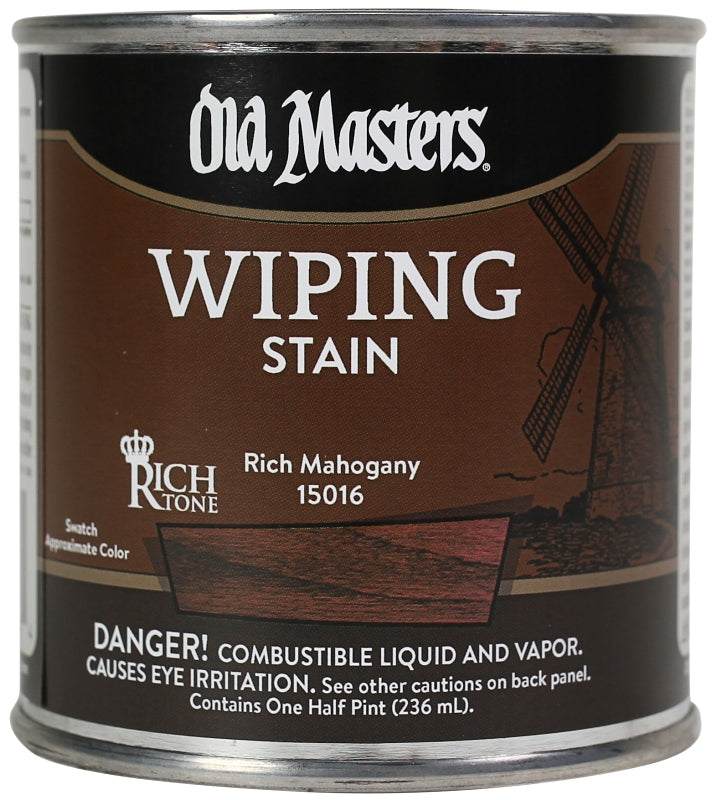 Old Masters 15016 Wiping Stain, Rich Mahogany, Liquid, 0.5 pt, Can