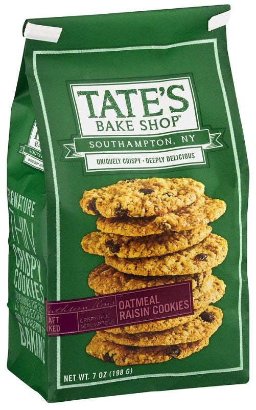 Tate's Bake Shop 1001026 Cookies, Oatmeal Raisin, 7 oz, Bag