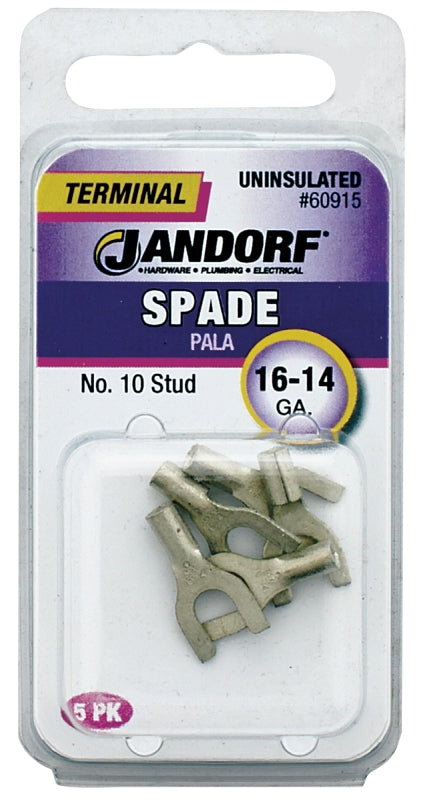 Jandorf 60915 Spade Terminal, 600 V, 16 to 14 AWG Wire, #10 Stud, Copper Contact