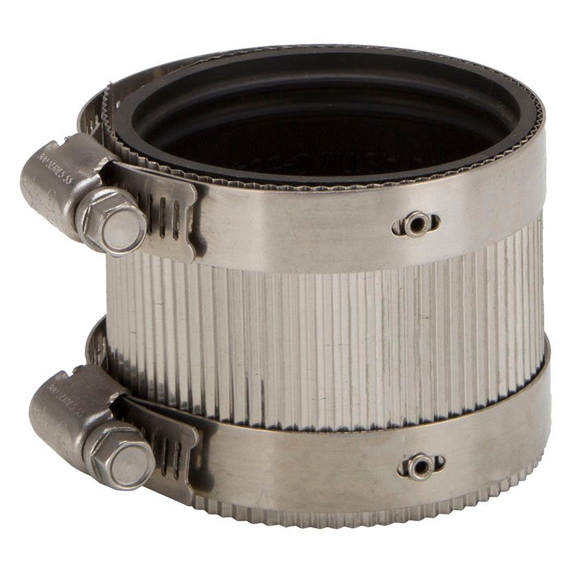 ProSource NHC-22 Coupling, 2 in, Cast Iron, Plastic and Steel Drain Pipes, Rubber/Stainless Steel