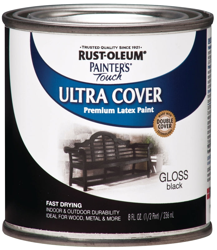 Painter's Touch Ultra Cover 1979730 Enamel Paint, Water Base, Gloss Sheen, Black, 0.5 pt, Can, 120 sq-ft Coverage Area