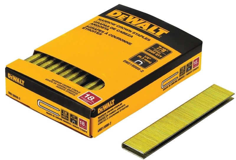 DeWALT DNS18088-2 Crown Staple, 1/4 in W Crown, 7/8 in L Leg, 18 Gauge, Steel