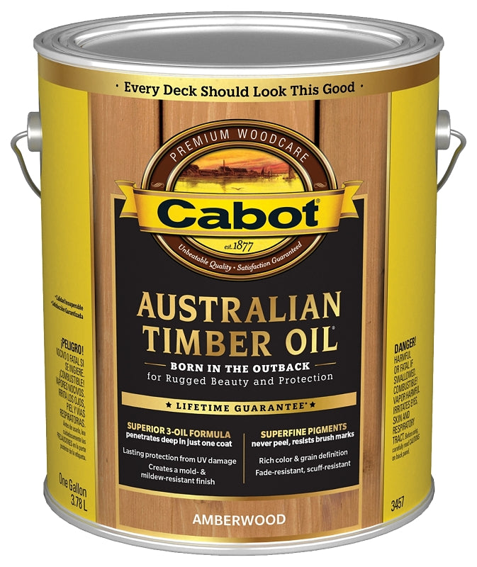 Cabot 140.0003457.007 Wood Stain, Flat, Amberwood, Liquid, 1 gal