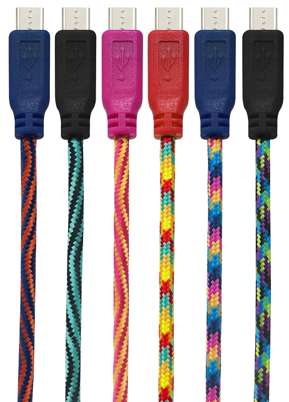 GetPower GP-XL-BRD-M USB Charging Cable, Nylon Sheath, Assorted Sheath, 10 ft L