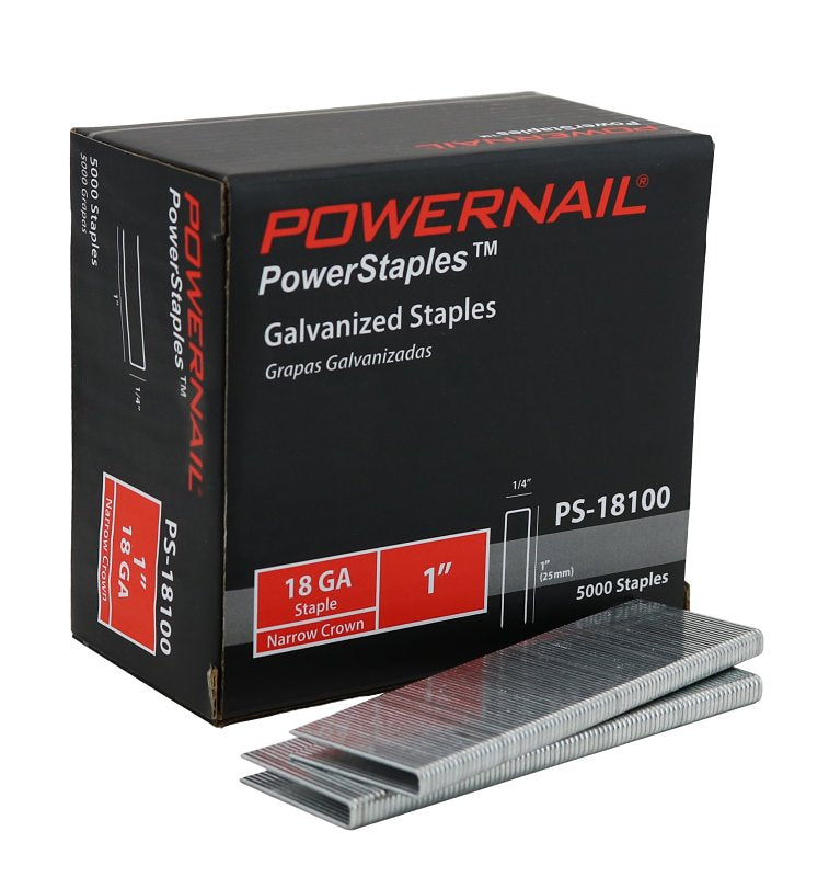Powernail PowerStaples PS18100 Fine Wire Staple, 1/4 in W Crown, 1 in L Leg, 18 ga, Carbon Steel