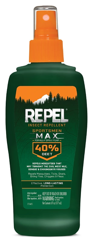 Repel Sportsmen Max HG-94101 Insect Repellent, 6 fl-oz, Bottle, Liquid, Light Yellow/Water White, Alcohol