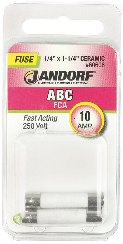 Jandorf 60606 Fast Acting Fuse, 10 A, 250 V, 200 A, 10 kA Interrupt, Ceramic Body