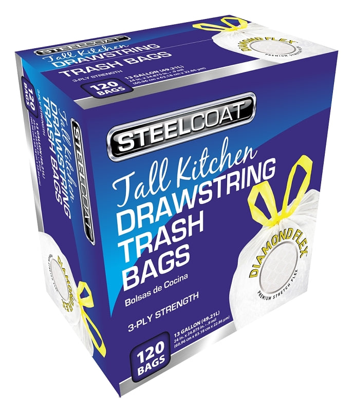 Steelcoat FG-P9921-17N Trash Bag, 25 x 27.4 in, 13 gal, White