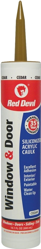 Red Devil 084630 Siliconized Acrylic Caulk, Cedar, -20 to 180 deg F, 10.1 fl-oz Cartridge
