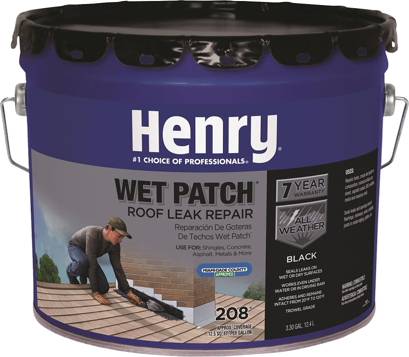 Henry Wet Patch 208R Series HE208061 Roof Cement, Black, Liquid, 3.5 gal Can