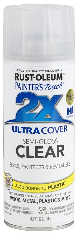 2X Ultra Cover 249859 Spray Paint, Semi-Gloss, Clear, 12 oz, Can