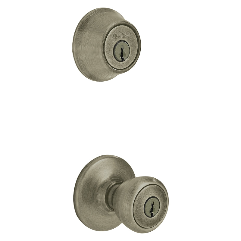 Kwikset 690T 5CP6ALRCSK6 Deadbolt Security Set, Knob Handle, Tylo Design, Antique Brass, 3 Grade