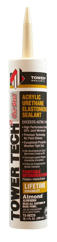 Tower Sealants TOWER TECH2 TS-00228 Elastomeric Sealant, Almond, 7 to 14 days Curing, 40 to 140 deg F, 10.1 fl-oz Tube