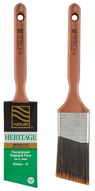 NOUR Heritage 3881-50N Angular Paint Brush, 2 in W, 2-3/4 in L Bristle, Nylon/Polyester Bristle, Sash Handle
