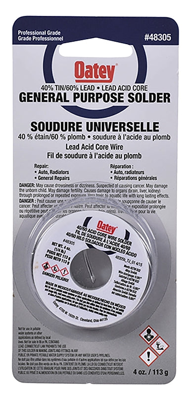 Oatey 48305 Wire Solder, 113 g Carded, Solid, Silver Gray, 182.22 to 237.78 deg C Melting Point