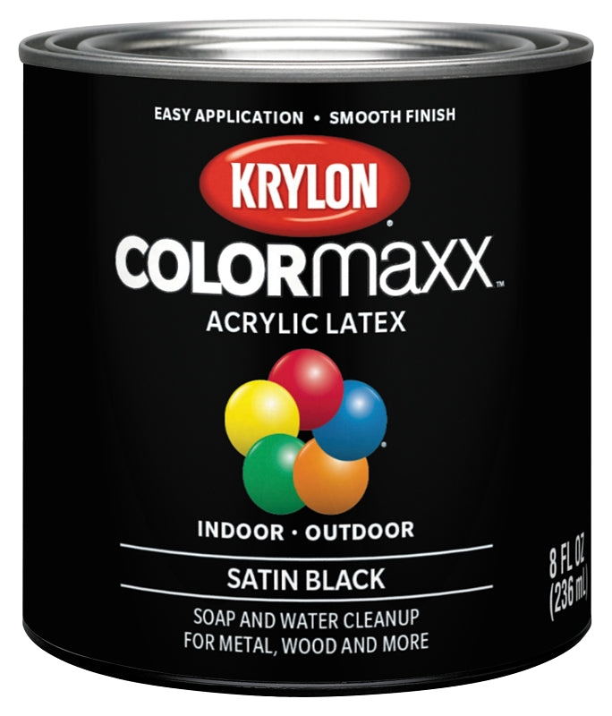 Krylon COLORmaxx K05613007 Exterior Paint, Satin, Black, 8 oz