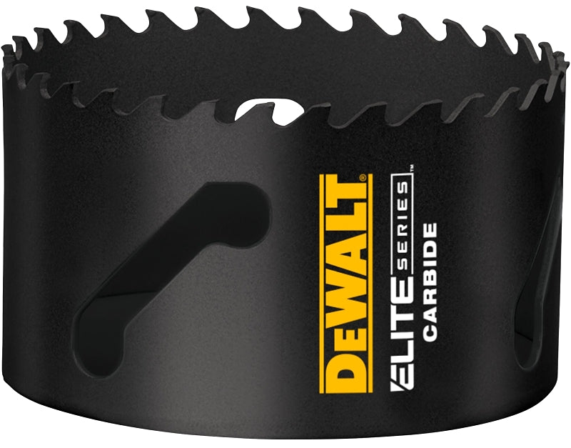 DeWALT ELITE Series DAH3358 Hole Saw, 3-5/8 in Dia, 1-3/4 in D Cutting, 1/2 in Arbor, 3 TPI, Carbide Cutting Edge