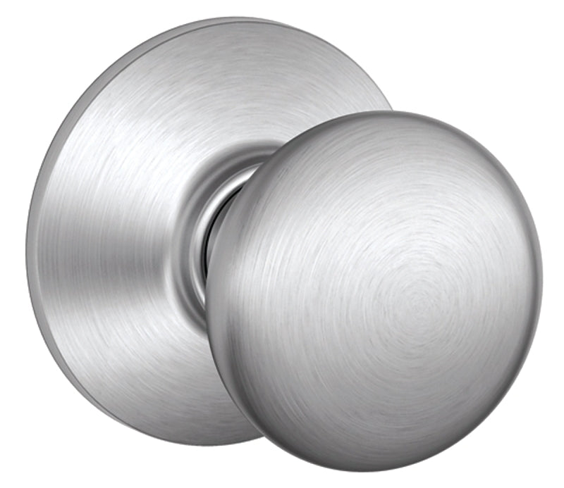 Schlage Plymouth Series F10CSV 626 Passage Knob, Knob Handle, Metal, Satin Chrome, 2-3/8, 2-3/4 in Backset