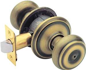 Schlage Georgian Series F40VGEO609 Privacy Lockset, Round Design, Knob Handle, Antique Brass, Metal, Yes
