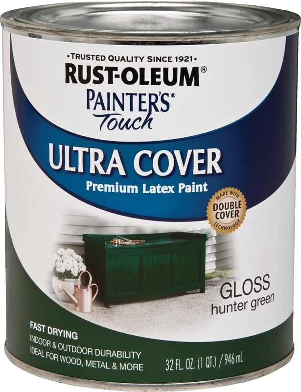 Painter's Touch Ultra Cover 1938502 Enamel Paint, Water Base, Gloss Sheen, Hunter Green, 1 qt, Can
