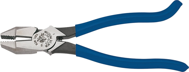 Klein Tools D2000-9ST Ironworker's Plier, 9-3/8 in OAL, Blue Handle, Hook Bend Handle, 1-1/4 in W Jaw, 1.594 in L Jaw