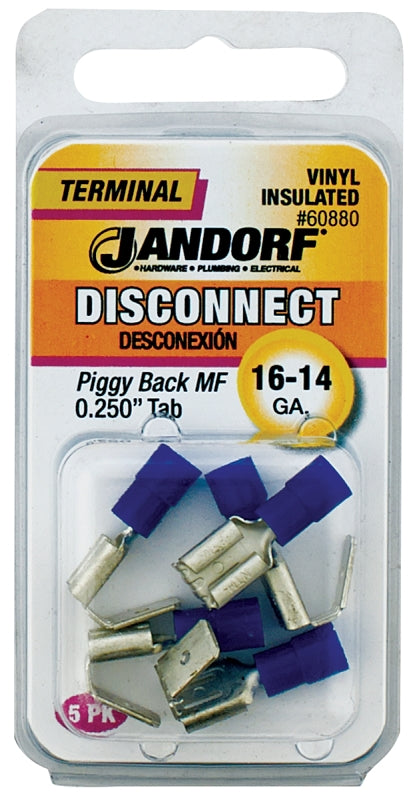Jandorf 60880 Disconnect Terminal, 16 to 14 AWG Wire, Vinyl Insulation, Copper Contact, Blue