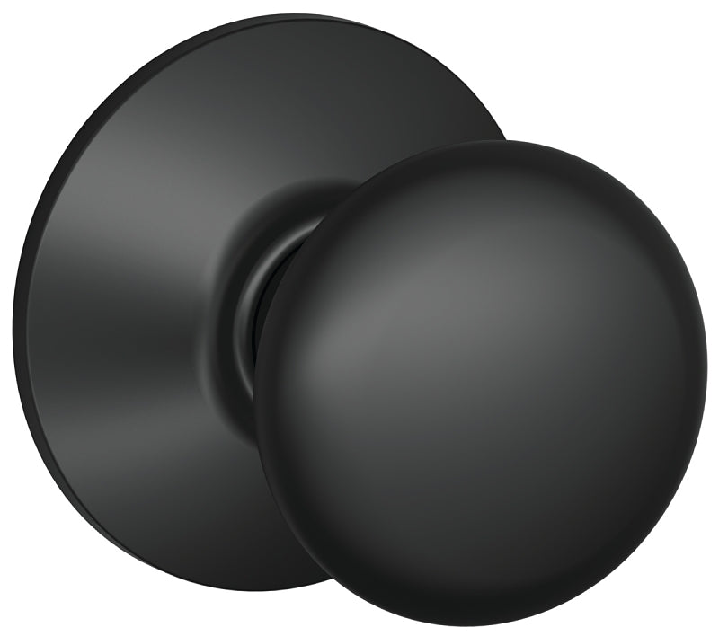 Schlage Plymouth Series F10 PLY 622 Passage Knob, Knob Handle, Metal, Matte Black, 2-3/8, 2-3/4 in Backset