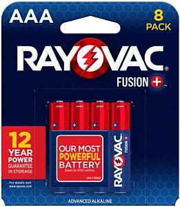 Rayovac Fusion 824-8TFUS1 Battery, AAA Battery, Alkaline, Blue/Red