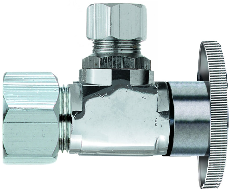 Plumb Pak PP20061LF Angle Shut-Off Valve, 5/8 x 3/8 in Connection, Compression, Quarter-Turn Actuator, Brass Body
