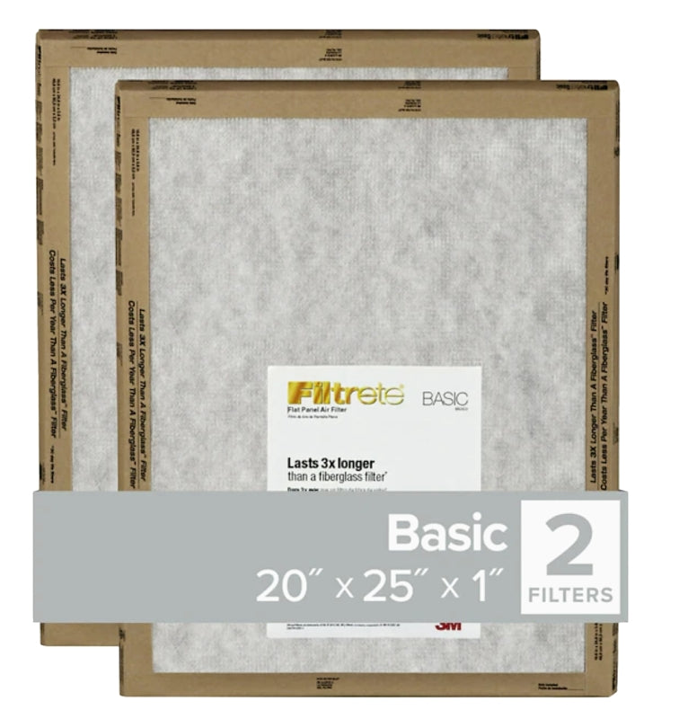 Filtrete FPL03-2PK-24 Flat Panel Air Filter, 25 in L, 20 in W, 2 MERV, For: Air Conditioner, Furnace and HVAC System
