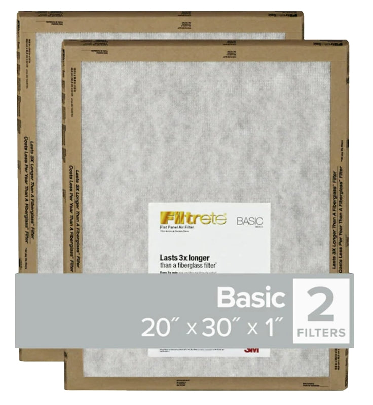 Filtrete FPL22-2PK-24 Flat Panel Air Filter, 30 in L, 20 in W, 2 MERV, For: Air Conditioner, Furnace and HVAC System