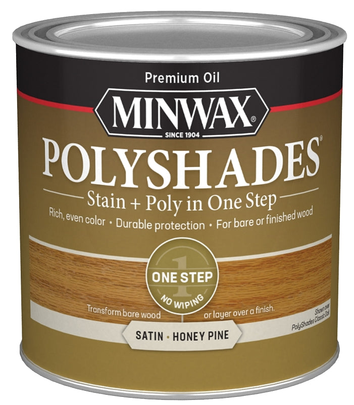 Minwax PolyShades 213104444 Wood Stain and Polyurethane, Satin, Honey Pine, Liquid, 0.5 pt, Can