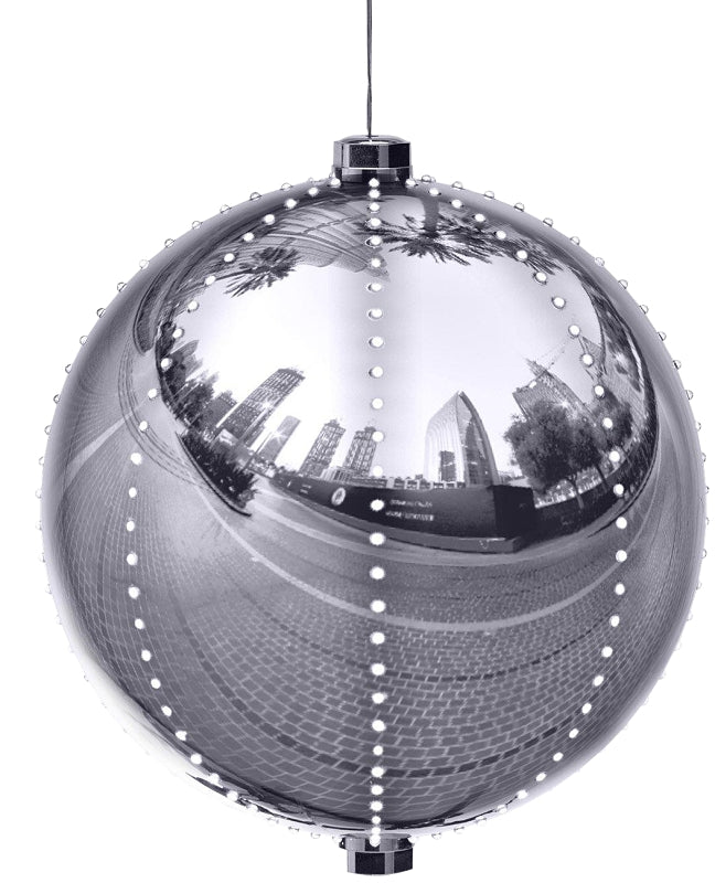 Santas Forest 60832 Ornament, 6 in H, Round Bulb, Plastic, Silver, Internal Light/Music: Internal Light