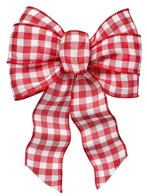 Holiday Trims 6113 Plaid Gingham Wired Bow, Red/White, 8.5 in x 14 in