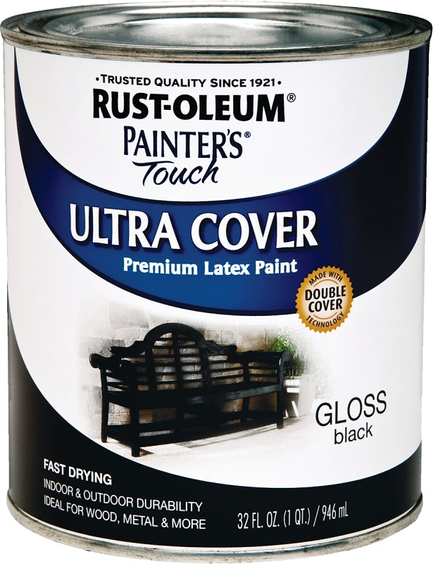 Painter's Touch Ultra Cover 1979502 Enamel Paint, Water Base, Gloss Sheen, Black, 1 qt, Can, 120 sq-ft Coverage Area