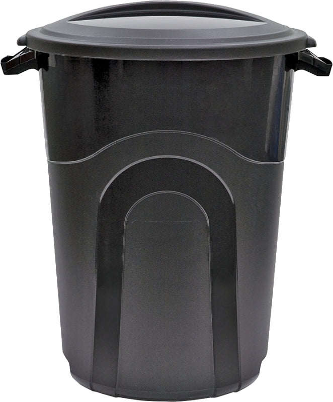 United Solutions TI0019 Trash Can, 32 gal Capacity, Plastic, Black, Snap-On Lid Closure