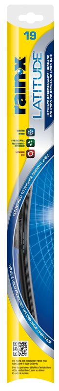 Rain-X Latitude 99819 Wiper Blade, Contoured Blade, 19 in L Blade, Metal/Rubber