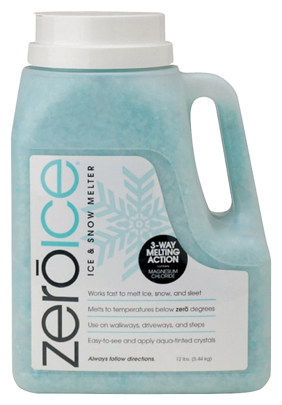 HJ Zero Ice 9594 Ice and Snow Melter, Aqua Tinted Crystal, Granular, White, 12 lb Jug