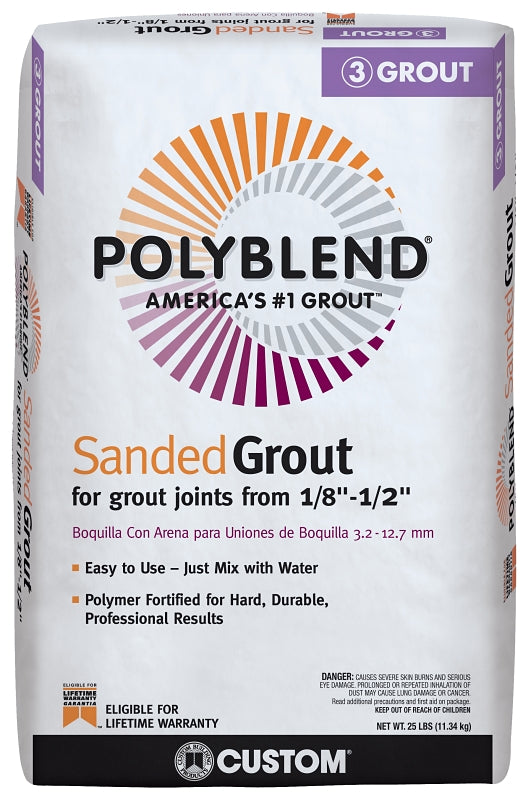 CUSTOM Polyblend PBG11525 Sanded Grout, Powder, Characteristic, Platinum, 25 lb Bag