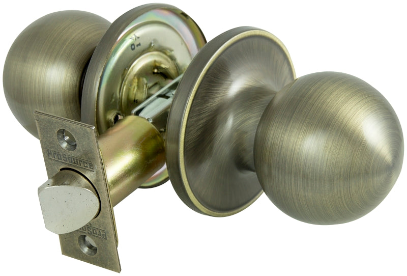 ProSource T3830V-PS Passage Door Lockset, Knob Handle, Metal, Antique Brass, 2-3/8 to 2-3/4 in Backset