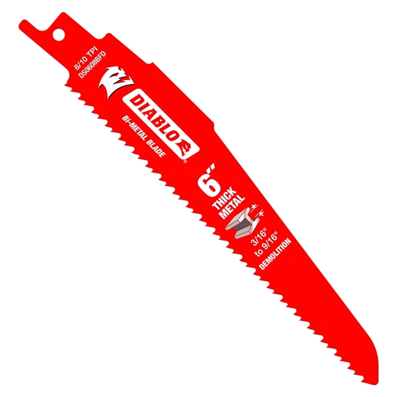 Diablo DS0608BFD15 Reciprocating Saw Blade, 1 in W, 6 in L, 8, 10 TPI, Bi-Metal Cutting Edge