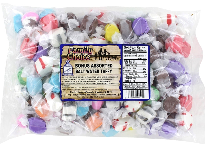 Family Choice 441 Taffy Candy, Assorted Flavor, 20 oz Cello Bag