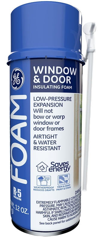 GE 2744170 Window & Door Foam, Pale Yellow, 24 hr Functional Cure, 12 fl-oz Aerosol Can