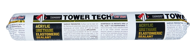Tower Sealants TOWER TECH2 TS-00245 Elastomeric Sealant, Black, 7 to 14 days Curing, 40 to 140 deg F, 20 fl-oz Tube