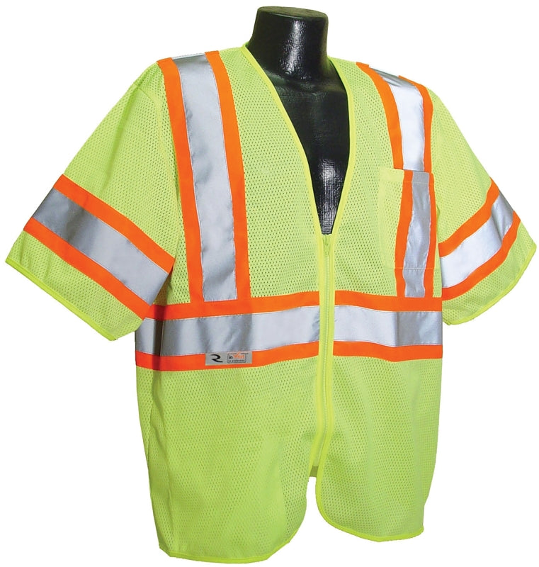 Radwear SV22-3ZGM-L Economical Safety Vest, L, Polyester, Green/Silver, Zipper