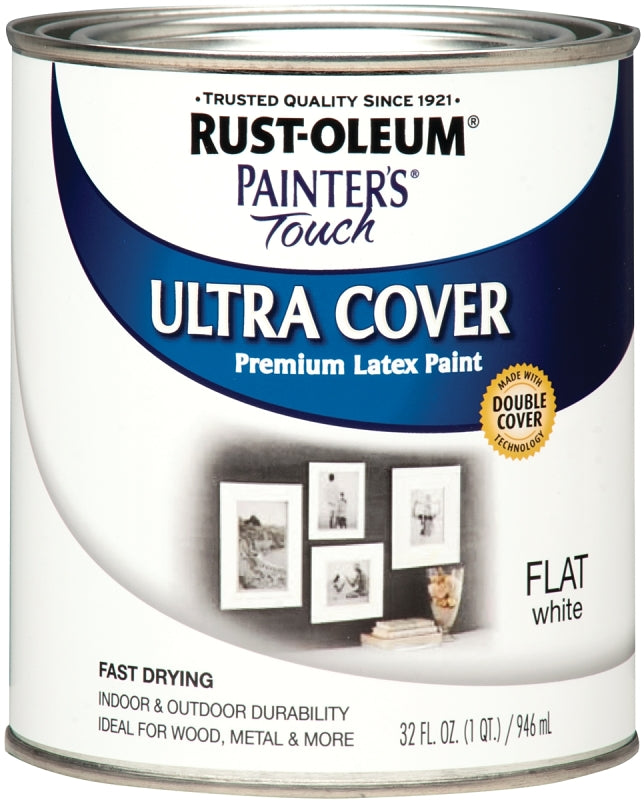 Painter's Touch Ultra Cover 1990502 Enamel Paint, Water Base, Flat Sheen, White, 1 qt, Can, 120 sq-ft Coverage Area