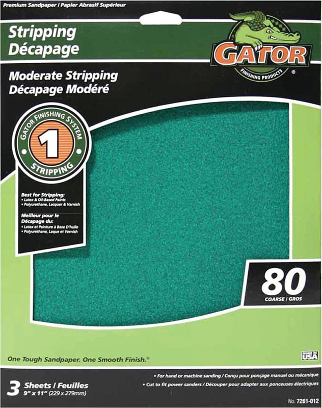 Gator 7261-012 Sanding Sheet, 11 in L, 9 in W, 80 Grit, Aluminum Oxide Abrasive