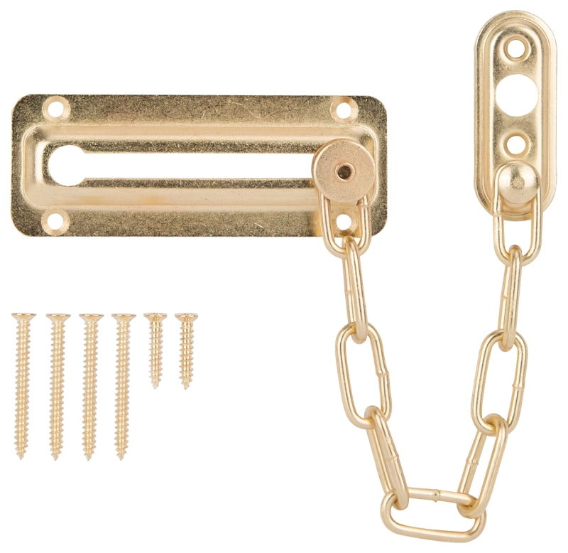 ProSource Chain Door Guard, 3-3/8 in L, 2 in W, Steel, Polished Brass